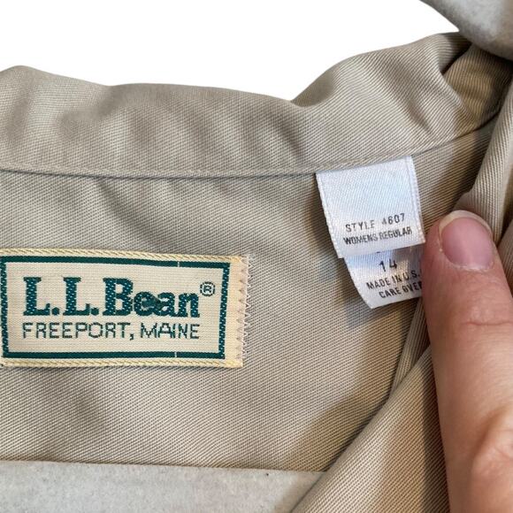 Vintage 90s LL Bean Safari Shirt Dress Large โ Khaki Button Up Utility Style - Picture 7 of 16